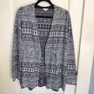 J. Jill Black and White Patterned Open Front Cardigan